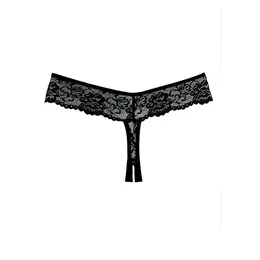 Chiqui Love All-Lace Crotchless Thong Panties One Size Crna