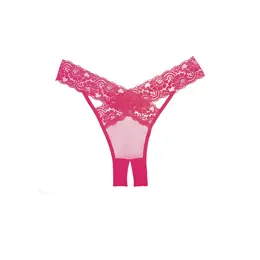 Dreamgirl Sheer Lace Crotchless Panty One Size - Elegant Eyelash Design