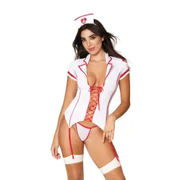Baci Lingerie Trixie Nurse Costume Set with Adjustable Garters, One Size