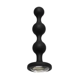 Booty Bling Silicone Beaded Plug Medium Black with Decorative Jewel