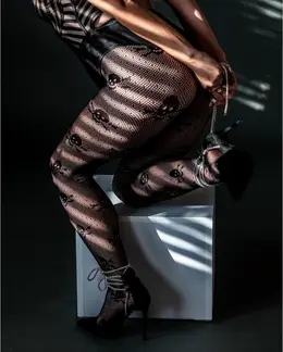 Kix'ies Skull Pattern Fishnet Tights Black Full-Waisted