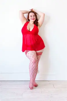 Kix'ies Claudia Thigh-High Stockings D Red Large Net Design