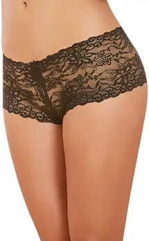 Dreamgirl Open Crotch Boyshorts S Black - Stretch Mesh Lingerie