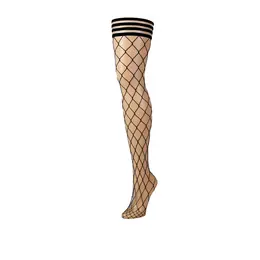 Kix'ies Michelle Thigh-High Stockings A Black Large Fishnet