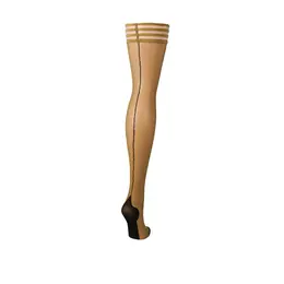 Kix'ies Ruby Thigh-Highs B Nude with Black Seam and Cuban Heel