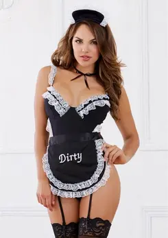 Dreamgirl French Maid Teddy with Apron & Headband One Size