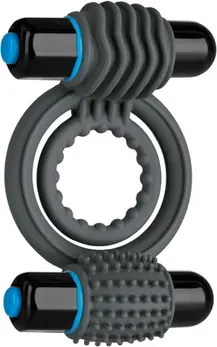 Doc Johnson Double Vibrating Silicone Ring Black - Dual Motor System