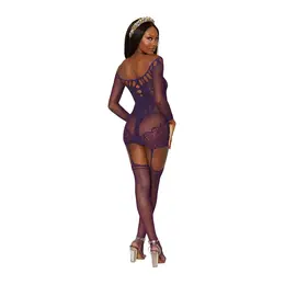 Leg Avenue Diamond Garter Dress Aubergine One Size Fishnet Lace