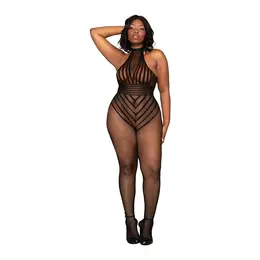 Dreamgirl Ribani plus size crni bodystocking teddy - rastezljivi mrežasti dizajn