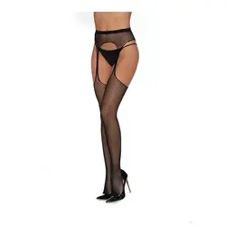 Dreamgirl Fishnet Suspender Pantyhose One Size Black - Elegant Mesh Design