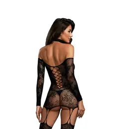 Dreamgirl Diamond Mesh Garter Dress - Black, One Size, Versatile Design