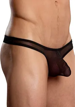 Male Power Euro Male Mesh Low-Rise Contour Pouch Thong S/M Black