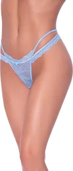 Magic Silk Exposed Cross-Strap Crotchless Tanga S/M Periwinkle Lace