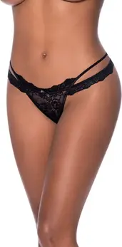Magic Silk Exposed Cross Strap Cheeky Thong L/XL Black Lace Detail