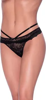 Magic Silk Exposed Cheeky Panty L/XL Black - Cross-Strap Lace Design
