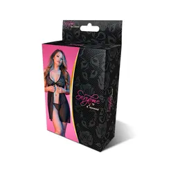 Magic Silk Exposed Babydoll L/XL Crni - Čipka i Mreža Otvorena Leđa Set