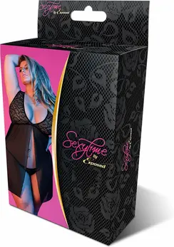 Magic Silk Babydoll 2X Black - Lace Mesh Set with Open Back