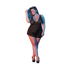 Magic Silk Exposed Babydoll Set 2X Crni sa Podesivim V-Leđima