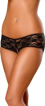 Magic Silk Panty L/XL Black Lace Back Split Short with Satin Bow