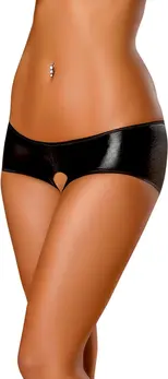 Magic Silk Liquid Onyx Split Back Short S/M Black Wet-Look Finish