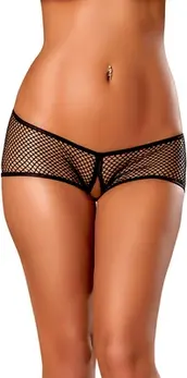 Magic Silk Panty Split Back Boyshort S/M Black - Fishnet Design