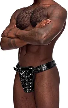 Male Power Taurus Imitation Leather Cage Thong Black One Size