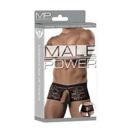 Male Power Stretch Lace Crotchless Short L/XL Crni - Elegantan Čipkani Dizajn