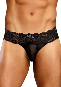 Male Power Micro Thong S/M Crna Čipkasta Mreža - Udoban Struk