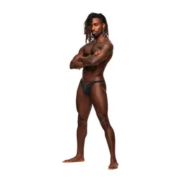 Male Power Micro V Thong L/XL Black - Modern Cut-Out Waistband Design