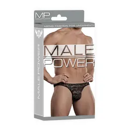 Male Power Stretch Lace Comfort Thong L/XL Black