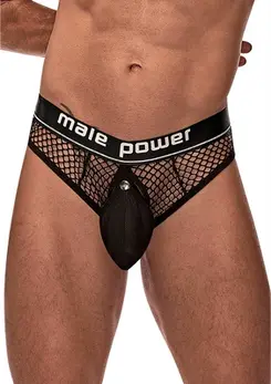 Male Power Cock Pit Net Thong S/M Black with Detachable Pouch