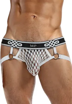 Male Power Peep Show Jockstrap L/XL White - Elastic Support System