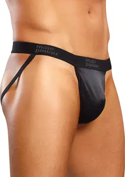 Male Power Satin Spandex Jockstrap L/XL Black Comfort Waistband
