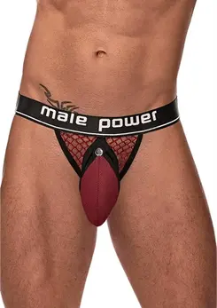 Male Power Cock Pit Net Jock L/XL Burgundy - Detachable Pouch System