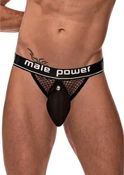 Male Power Cock Pit Net Jockstrap L/XL Crna sa kesom koja se skida