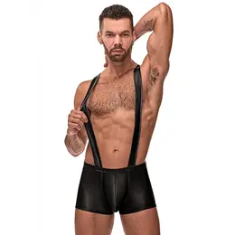 Male Power Cage Matte Singlet S/M Black - Strapped Back Design