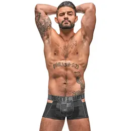 Male Power Check'd Mate Cutout Shorts Black M - Sheer Geometric Design