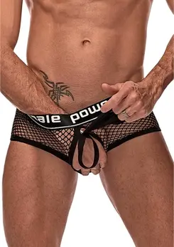 Male Power Cock Pit Net Mini Short XL Black - Snap-Off Pouch & C-Ring