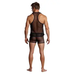 Male Power Stretch Net Tank Majica Crna L/XL - Racerback Dizajn