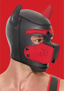 OUCH! Neoprene Puppy Hood Red - Adjustable Mask with Detachable Muzzle