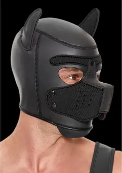 OUCH! Neoprene Puppy Play Mask Black - Adjustable Detachable Muzzle