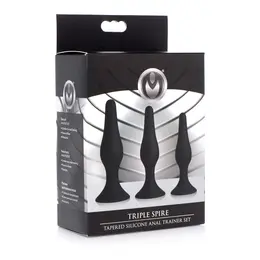 XR Brands Triple Spire Silikonski Trening Set 3-Delni Crni Suženi Dizajn