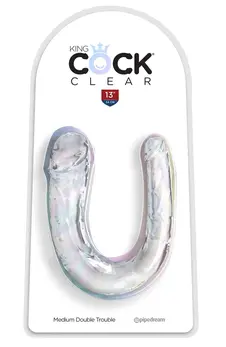 King Cock Clear Medium Double Trouble - Transparentni Fleksibilni Model 33 cm