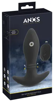 ANOS RC Dvomotorni Intimni Čep sa Pokretnim Masažnim Prstenovima, Crna, 16.4 cm