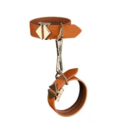 LOCKINK Premium Leather Ankle and Wrist Cuffs Set, Adjustable, Brown