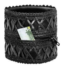 Noir Adjustable Powerwetlook Black Wrist Wallet with Secret Pocket
