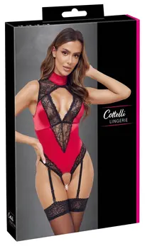 Cottelli Lingerie Body Crveno/Crni S sa Satenskim i Čipkastim Detaljima