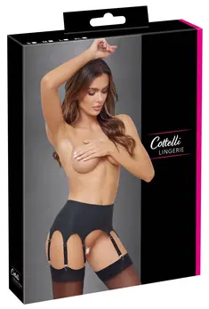 Cottelli LINGERIE Pojas za podvezice 4x mat crna, veličina L, 8 traka
