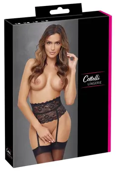 Cottelli LINGERIE Čipkani pojas za podvezice crni M podesiv 16cm