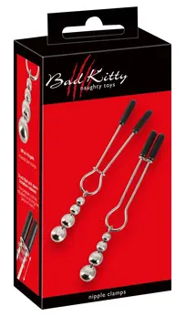 Bad Kitty Adjustable Nipple Clips with Decorative Beads, 8.5 cm, Black